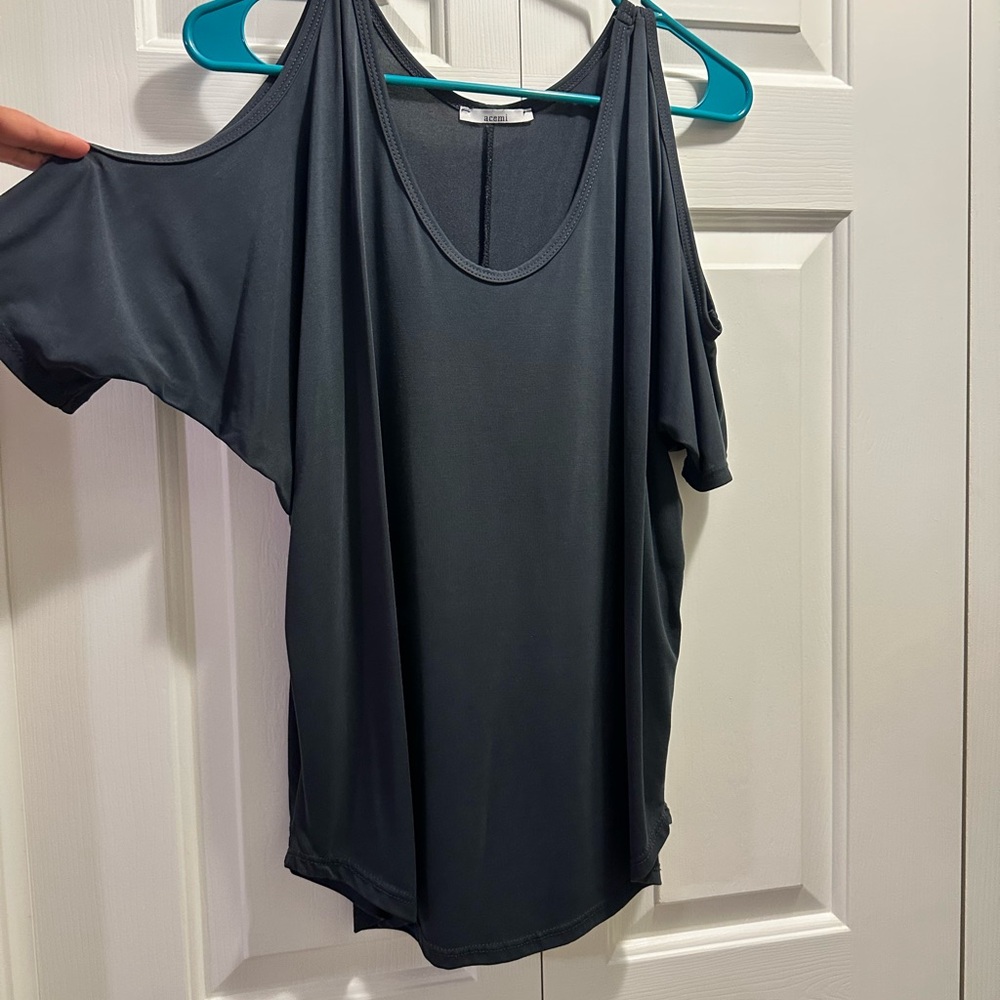 Gray Asymmetrical Cut Out Short Sleeve Blouse